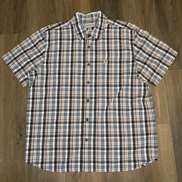 Carhartt Shirt Lot Of 2 Men XL Red Blue Plaid Relaxed Fit Short Sleeve Button Up - Picture 7 of 12